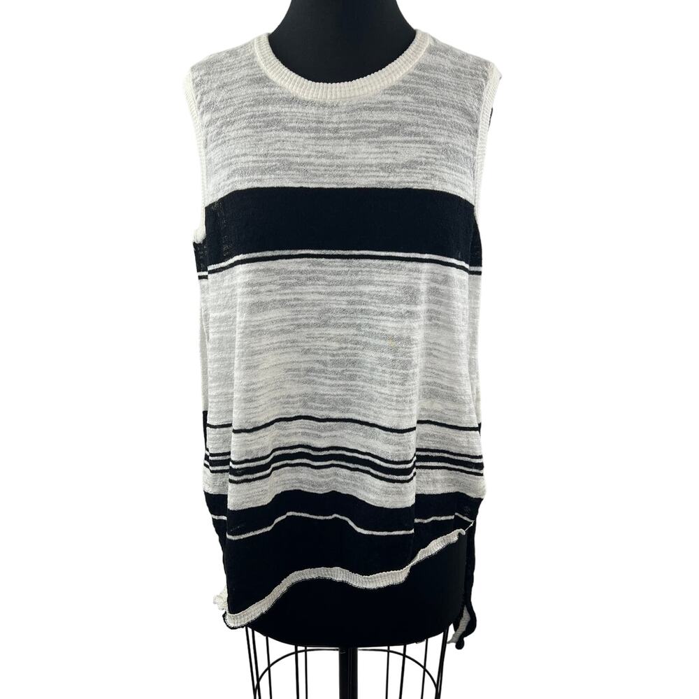 Anthropologie LEFT OF CENTER Tunic Linen Top White Black Stripe Size M Medium